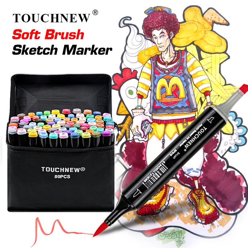 TOUCHNEW Soft Brush Markers 80 Color Standard Set Dual Tips Alcohol Based