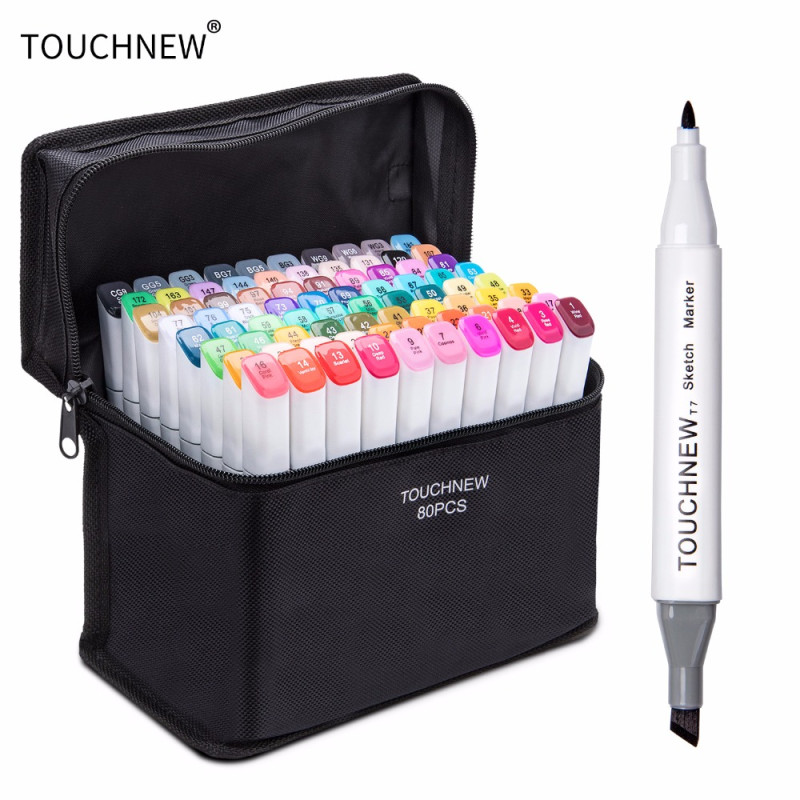 TOUCHNEW 6-80 Colors Soft Brush Markers Pen Dual tips Alcohol Based Markers  set for Manga Drawing Animation Design Art Supplies