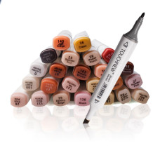 TOUCHNEW T6 24 Color Skin Tone Marker Set Dual Tip Alcohol Based for Portrait Illustration Drawing Coloring