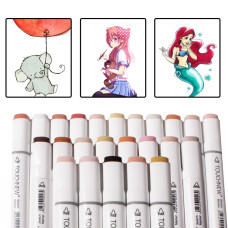 TOUCHNEW T6 24 Color Skin Tone Marker Set Dual Tip Alcohol Based for Portrait Illustration Drawing Coloring