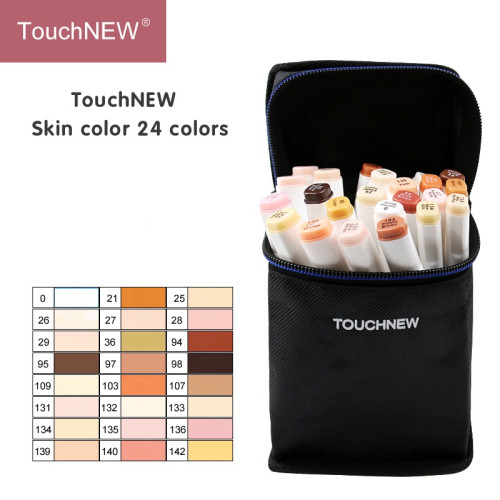 TOUCHNEW T6 24 Color Skin Tone Marker Set Dual Tip Alcohol Based for Portrait Illustration Drawing Coloring