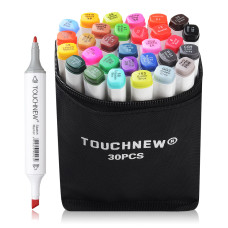TOUCHNEW T6 Markers 30 Color Animation Design Set for Adult Art Drawing Sketching with Carry Bag